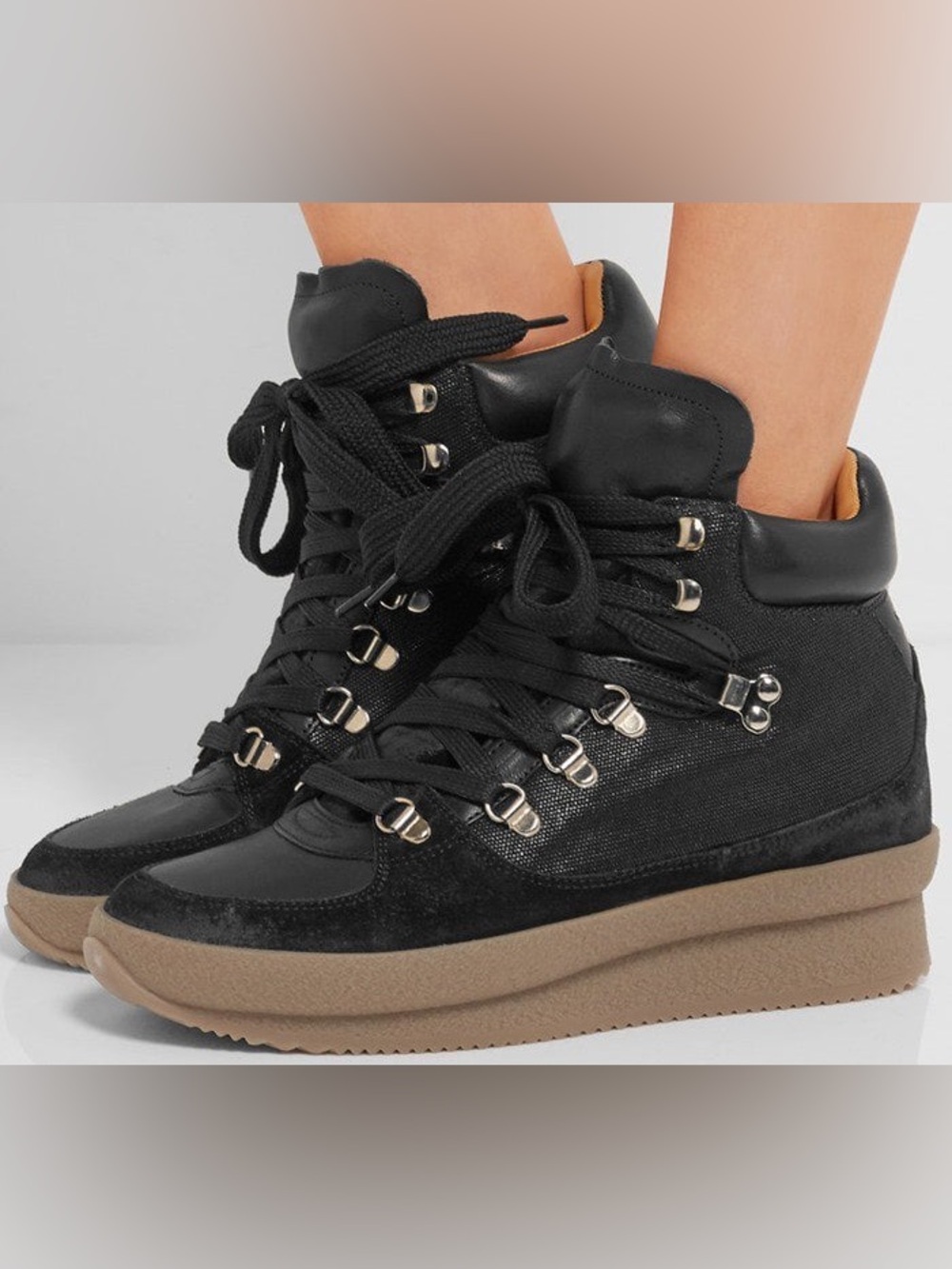 Isabel Marant Étoile "Brent" Wedge Hiking Boots in Black - Size EU 40